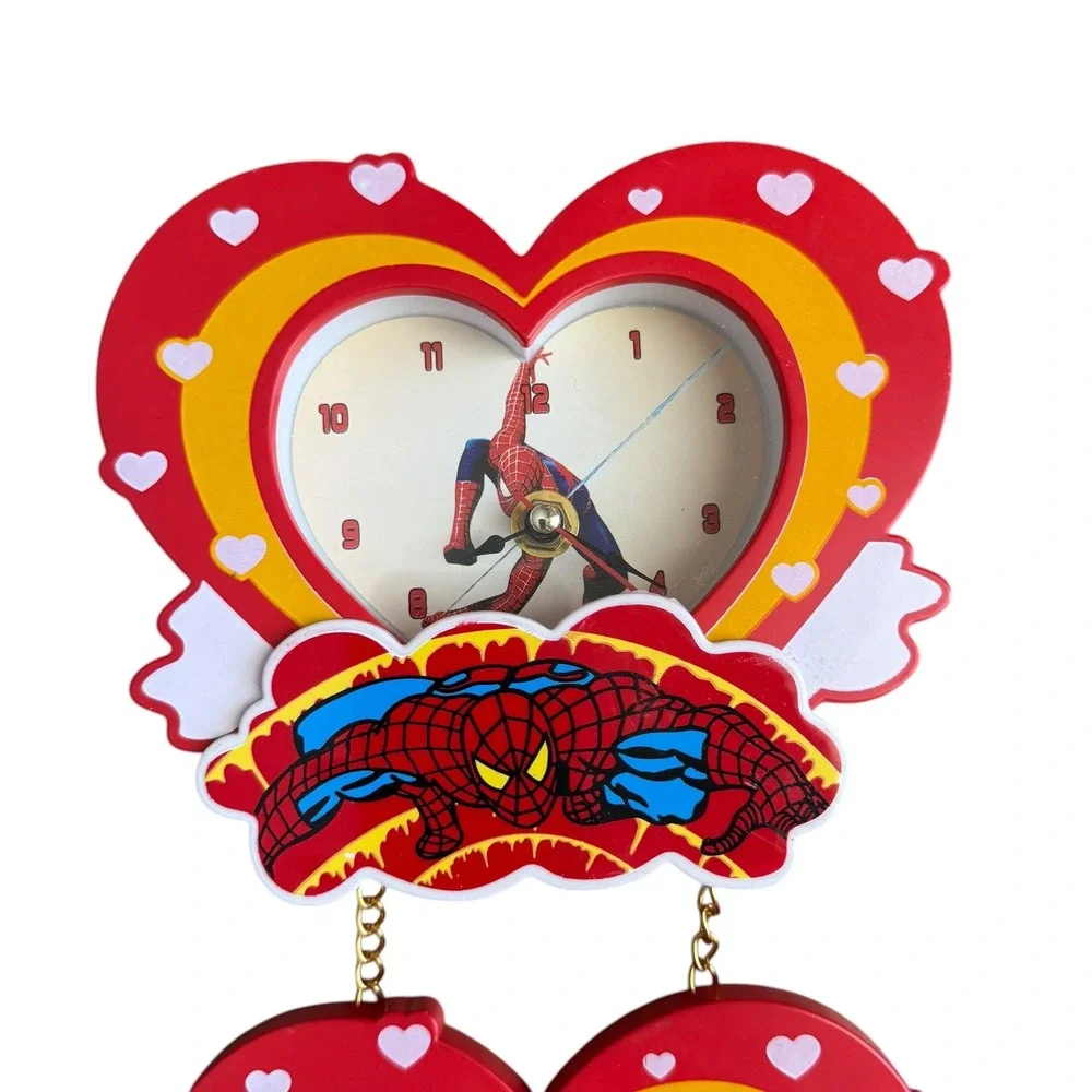 Spider-Man Wall Clock Hanging Photo Frame Red Yellow Heart Design Flawed